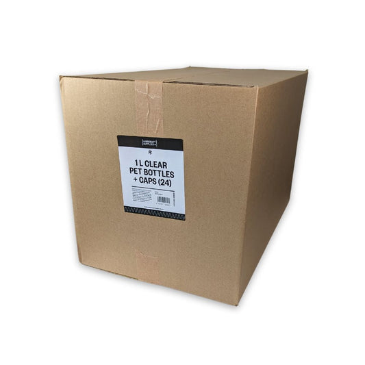 1 L Clear PET Bottles with Caps x 24 – supplier photo