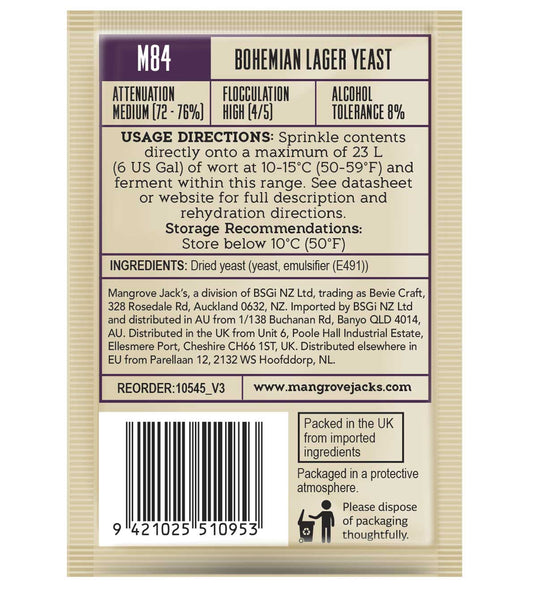 Mangrove Jacks Craft Series Bohemian Lager Yeast M84 – supplier photo