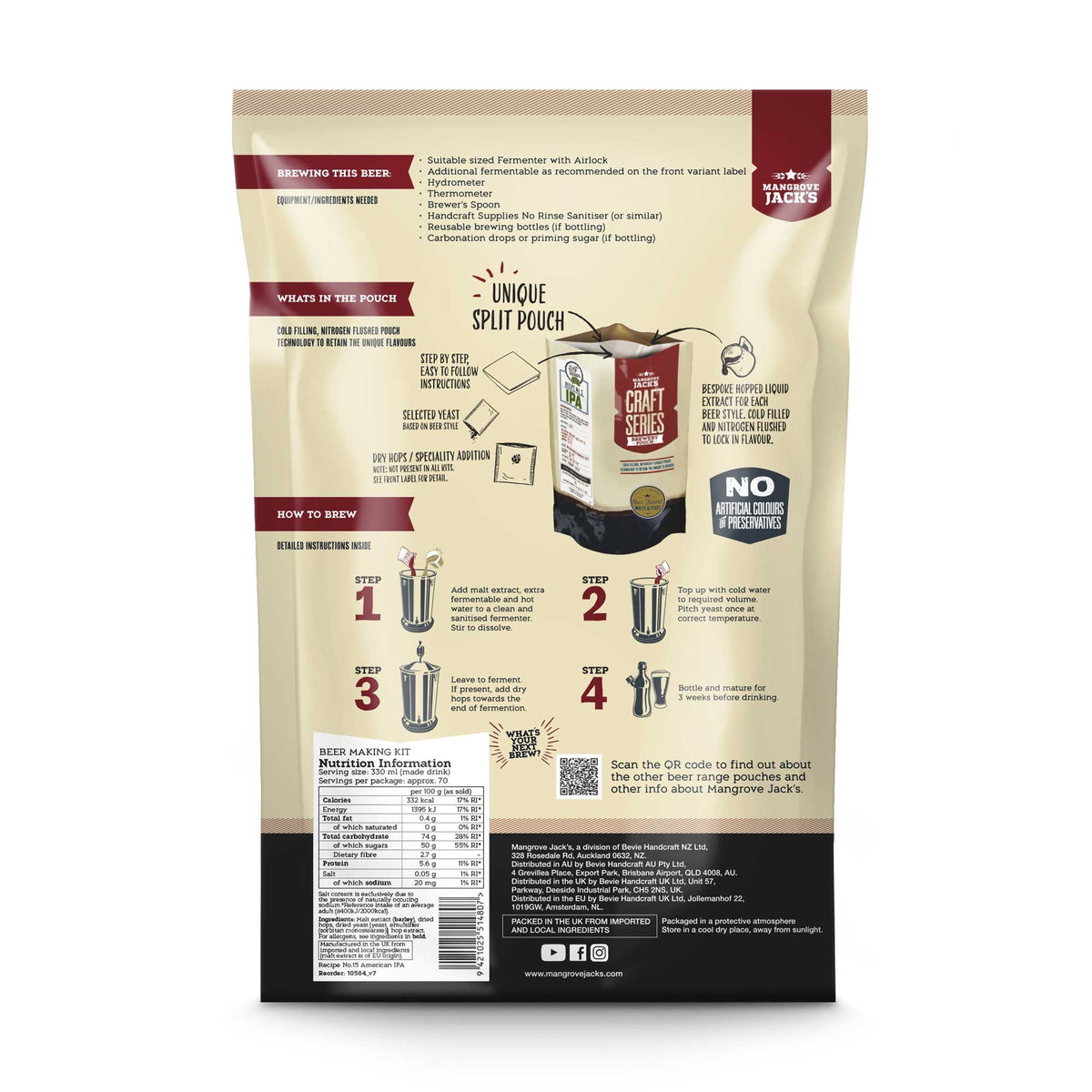 Mangrove Jacks Craft Series - American IPA + dry hops Home Brew Kit – back