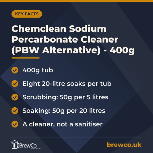 Chemclean Sodium Percarbonate Cleaner (PBW Alternative) - 400g – key facts