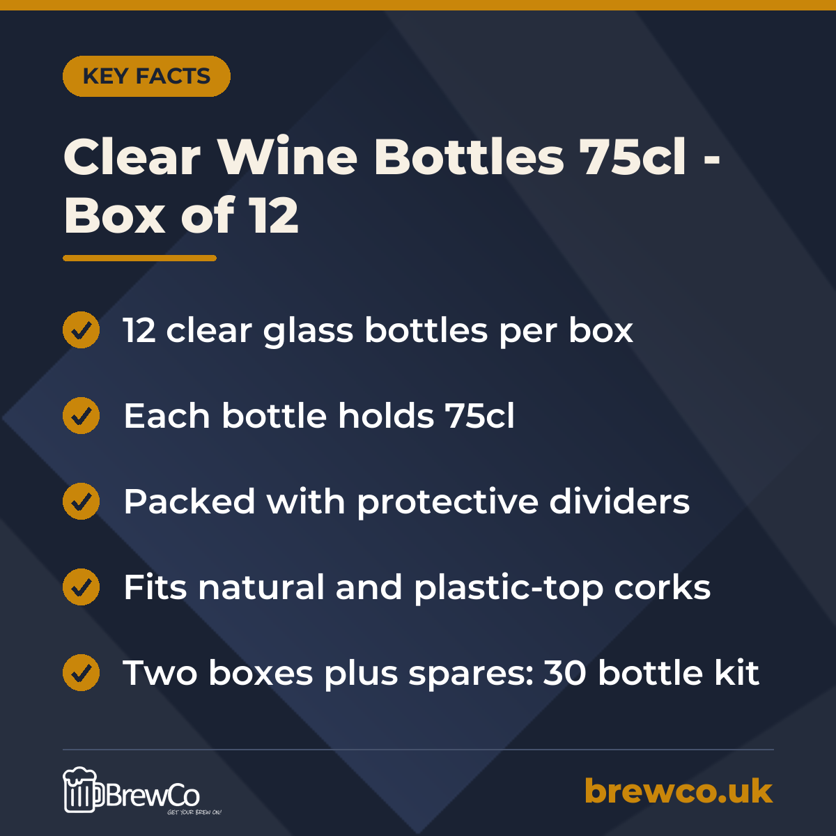 Clear Wine Bottles 75cl - Box of 12 – key facts