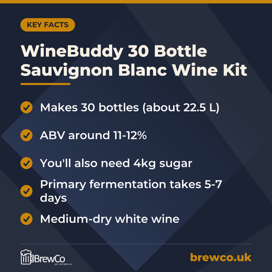 WineBuddy 30 Bottle Sauvignon Blanc Wine Kit – key facts