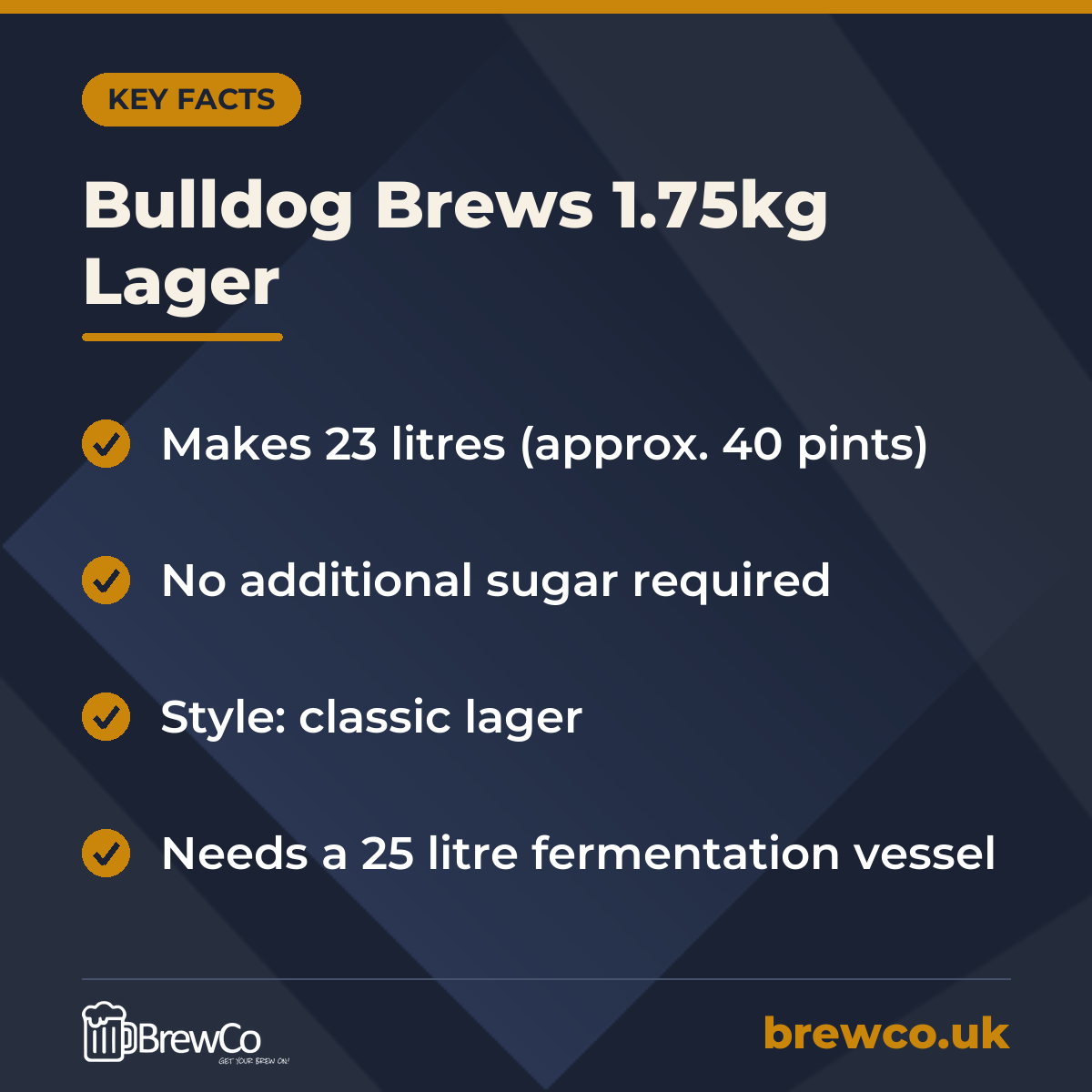Bulldog Brews 1.75kg Lager – key facts
