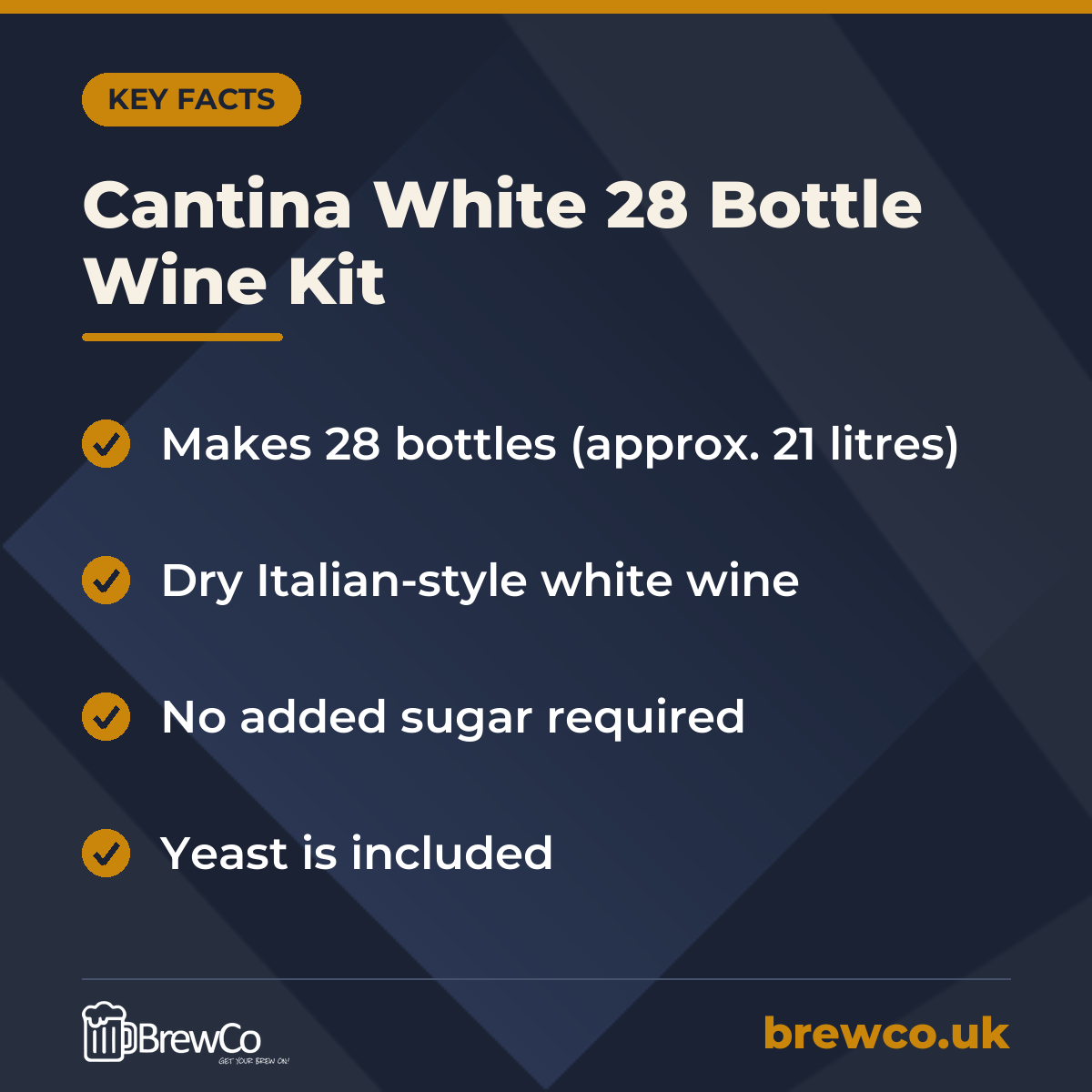 Cantina White 28 Bottle Wine Kit – key facts