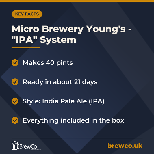 Micro Brewery Young's - "IPA" System key facts: makes 40 pints, ready in about 21 days, style: India Pale Ale (IPA)