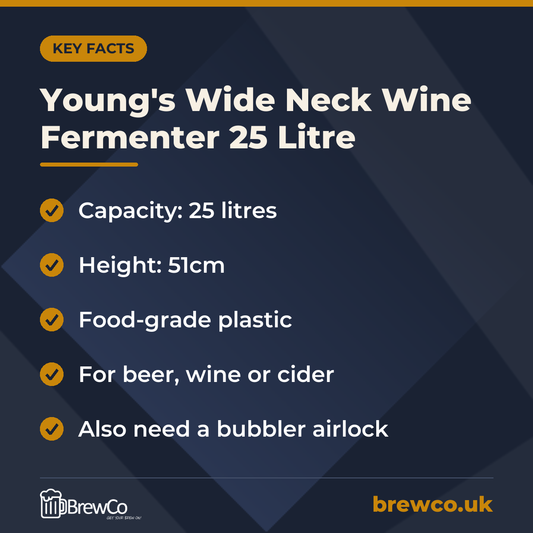 Young's Wide Neck Wine Fermenter 25 Litre – key facts