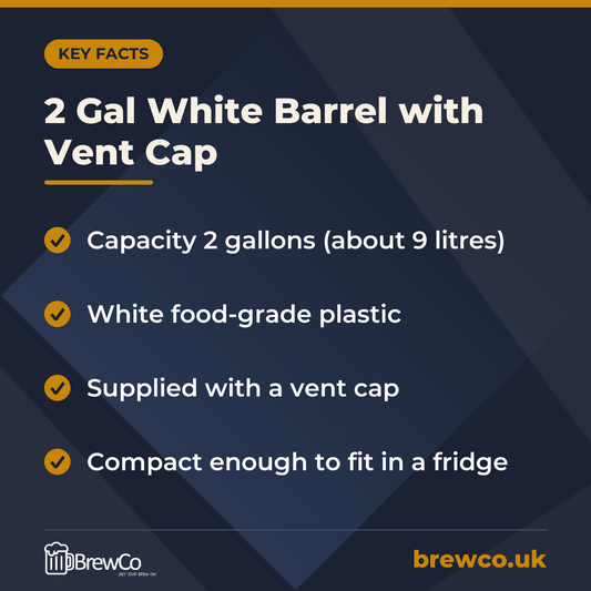 2 Gal White Barrel with Vent Cap – key facts