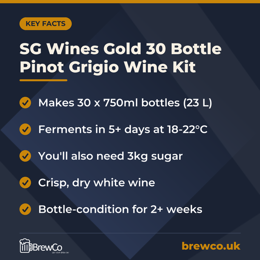SG Wines Gold 30 Bottle Pinot Grigio Wine Kit – key facts