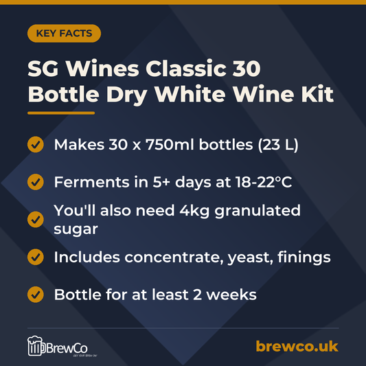 SG Wines Classic 30 Bottle Dry White Wine Kit – key facts