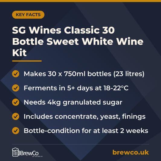SG Wines Classic 30 Bottle Sweet White Wine Kit – key facts