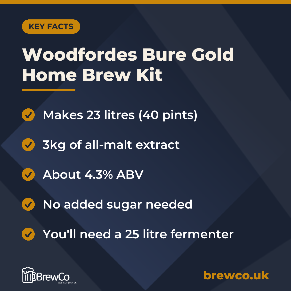 Woodfordes Bure Gold Home Brew Kit – key facts