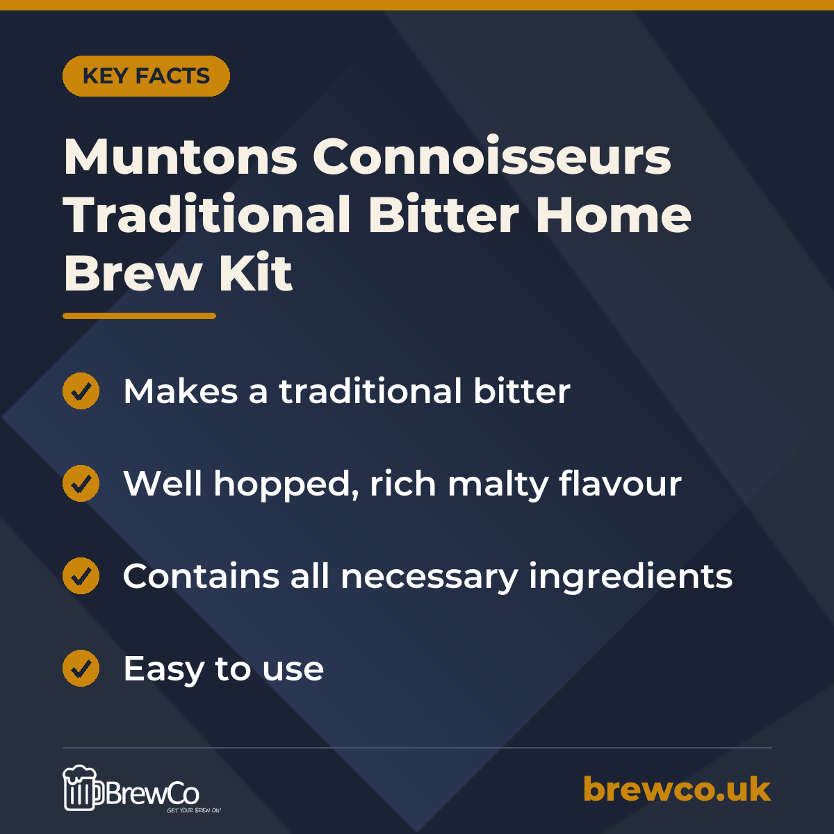 Muntons Connoisseurs Traditional Bitter Home Brew Kit – key facts
