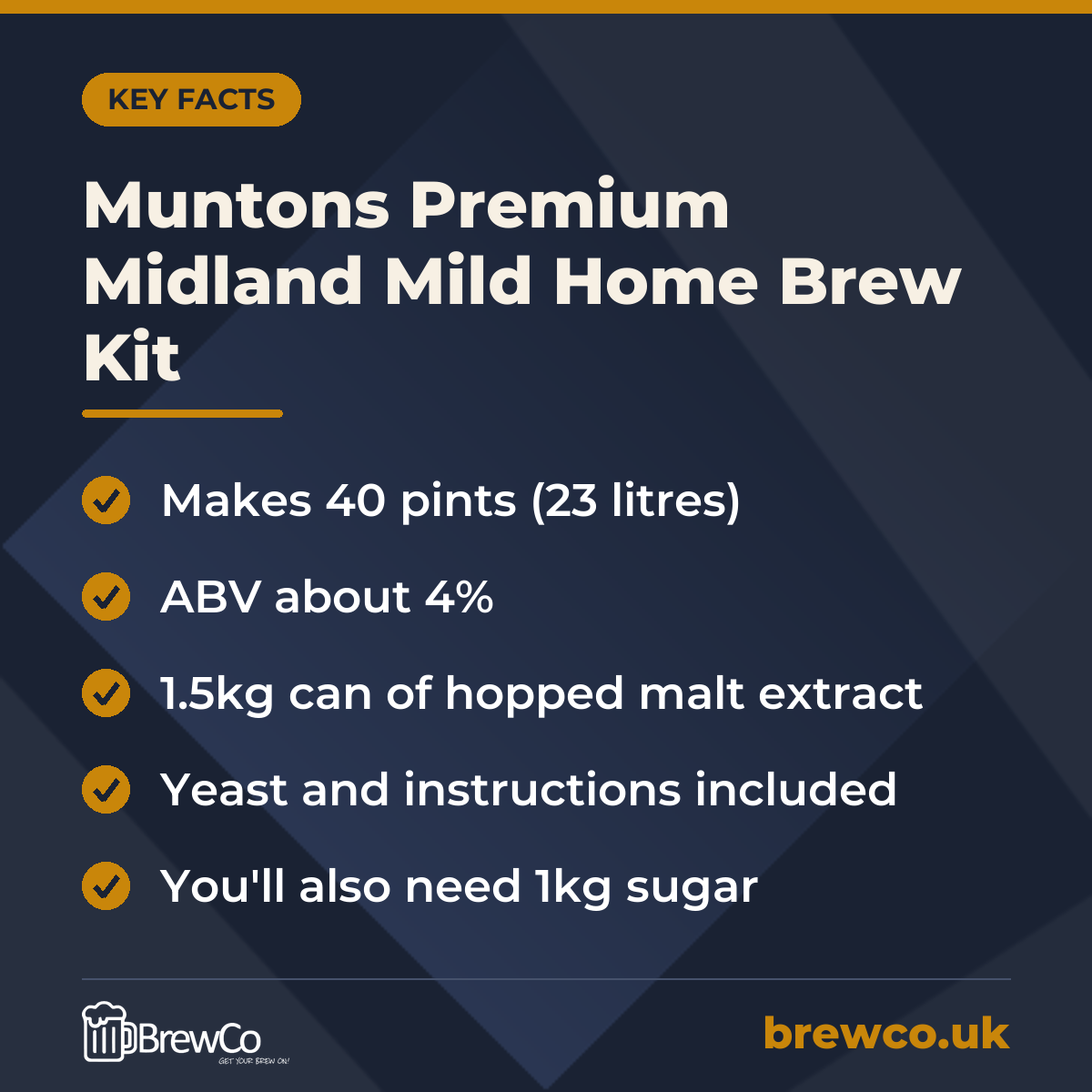 Muntons Premium Midland Mild Home Brew Kit – key facts