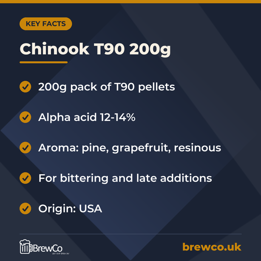 Chinook T90 Hop Pellets 200g – key facts