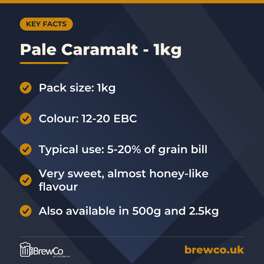 Pale Caramalt - 1kg key facts: pack size: 1kg, colour: 12-20 EBC, typical use: 5-20% of grain bill