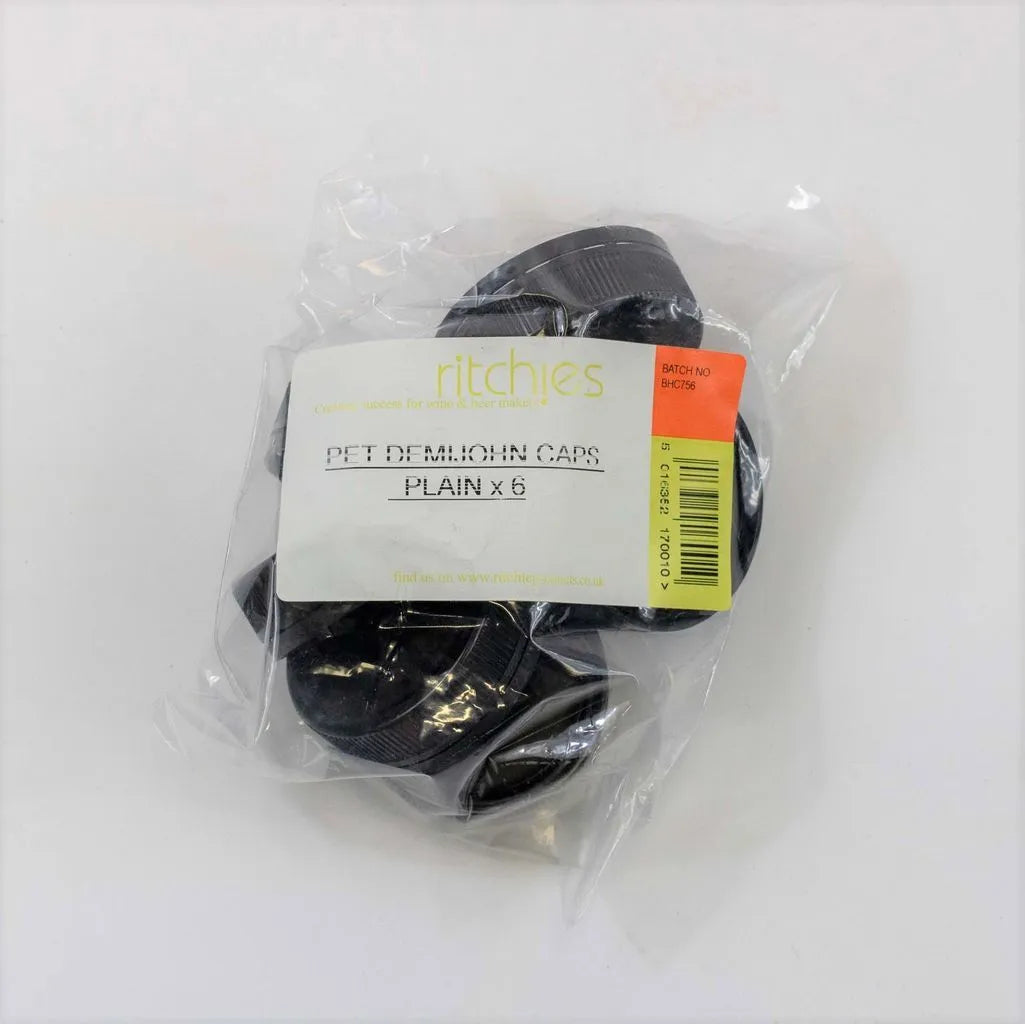 Pet Demijohn Caps Plain Black 6's