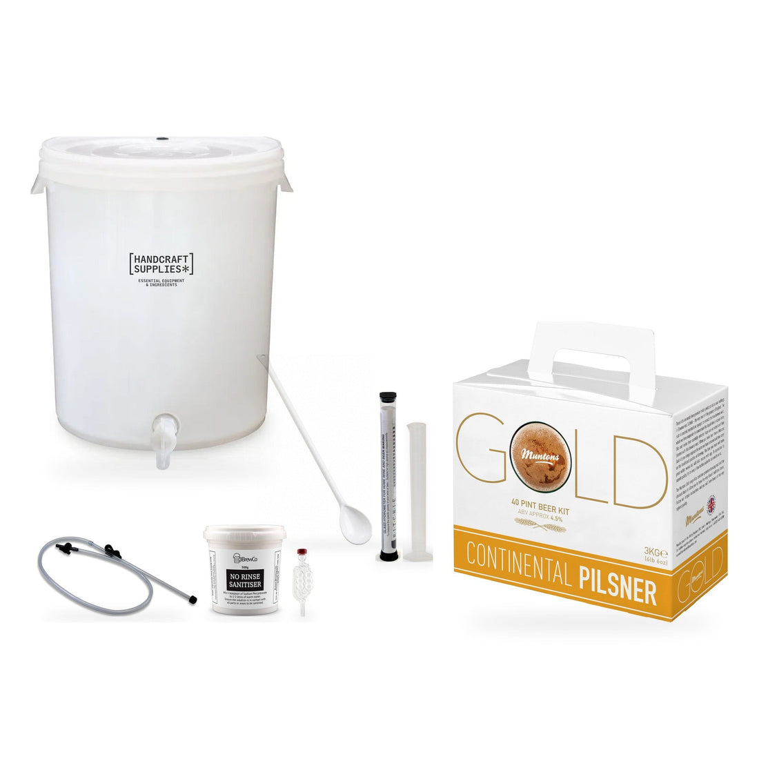 Home brew starter kit with fermenter, equipment and beer kit