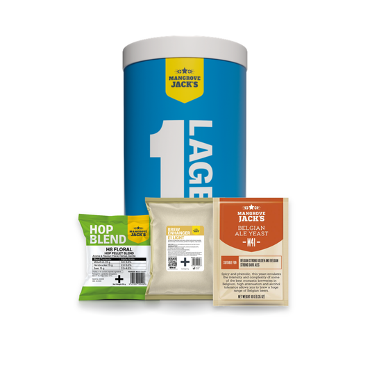 Belgian Blonde - Mangrove Jack's Build Your Own home brew beer kit with base can, hop blend, brew enhancer and yeast