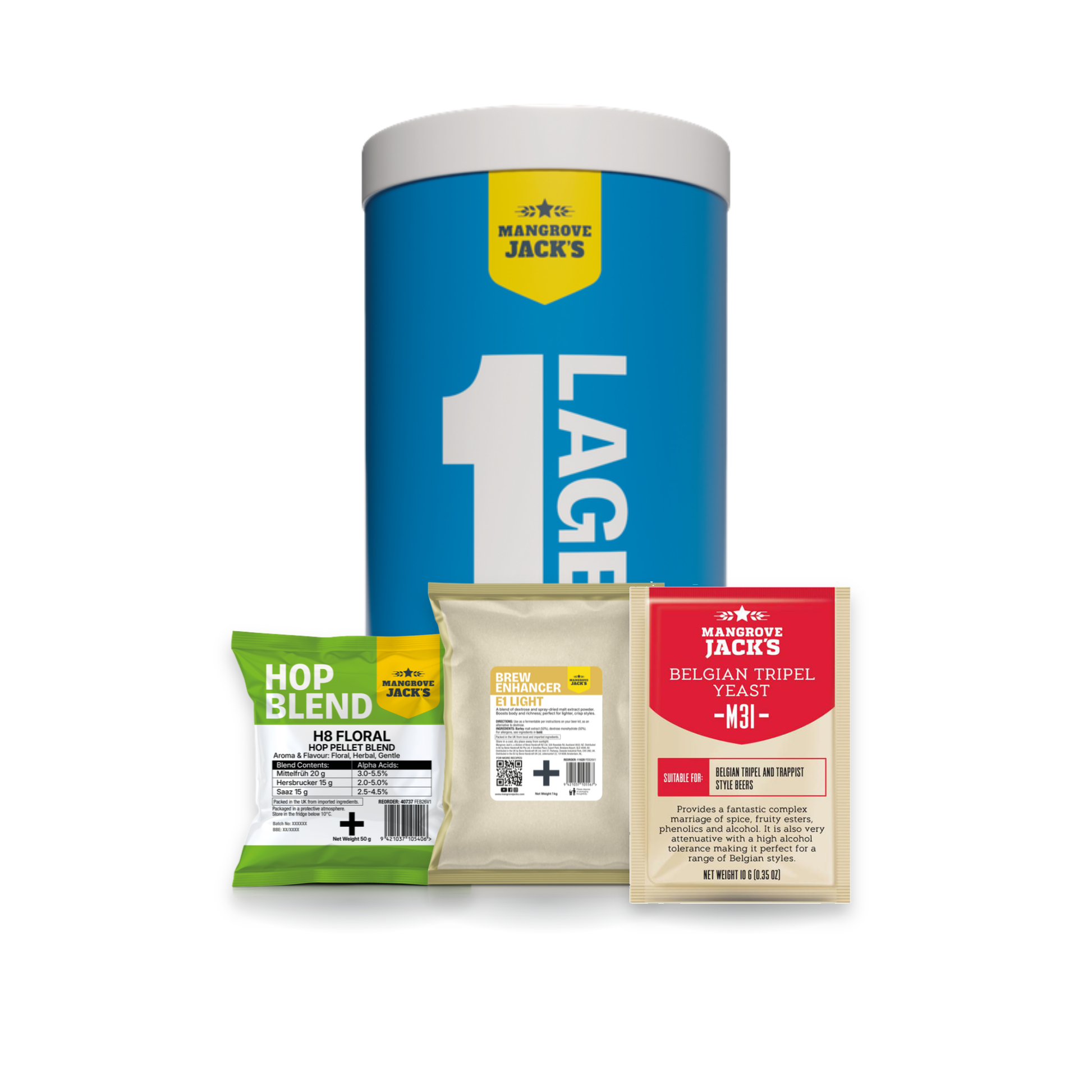 Belgian Tripel - Mangrove Jack's Build Your Own home brew beer kit with base can, hop blend, brew enhancer and yeast