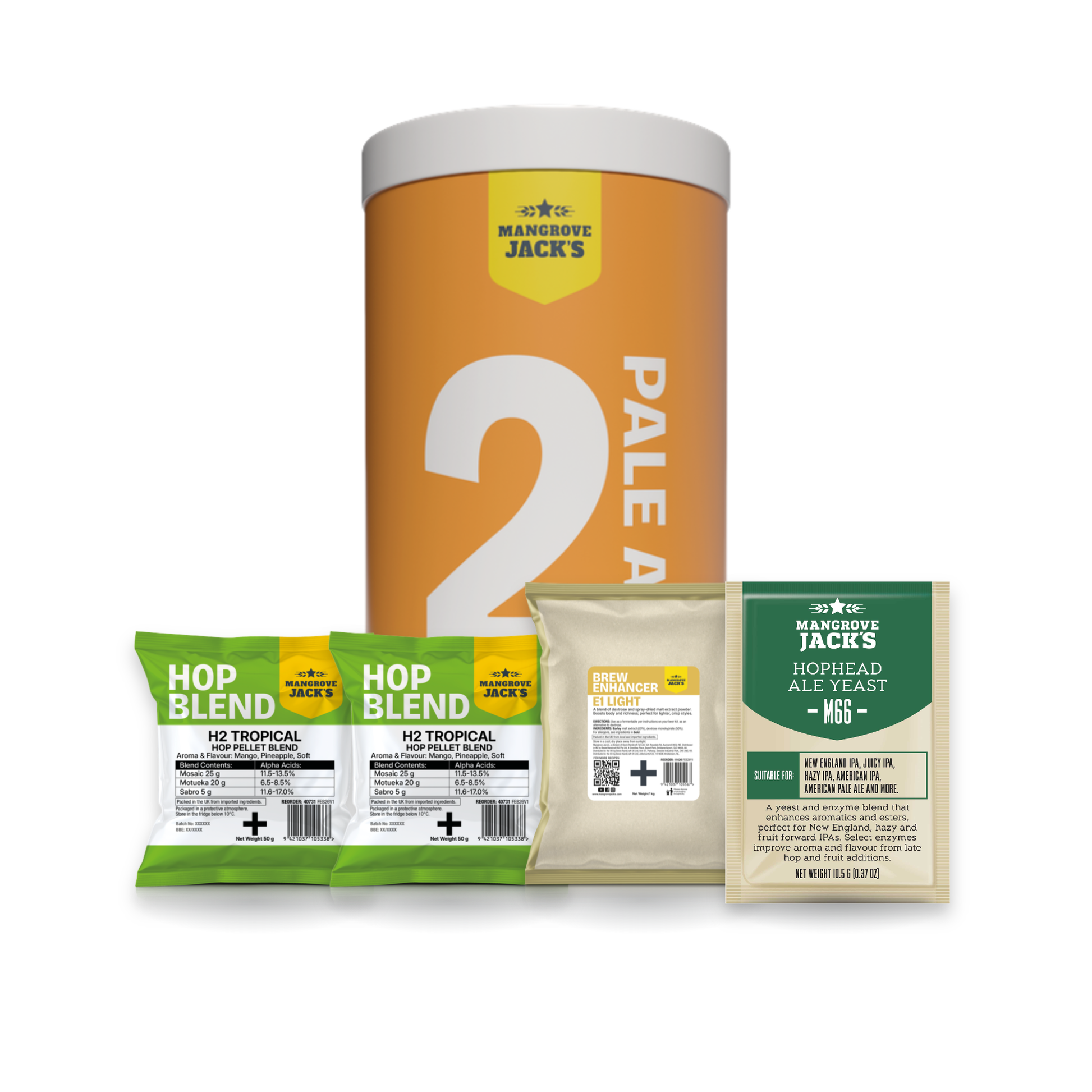 Tropical Pale Ale - Mangrove Jack's Build Your Own home brew beer kit with base can, hop blend, brew enhancer and yeast