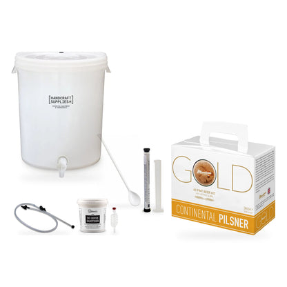 Muntons Gold Beer Making Starter Kit with Continental Pilsner - kit, fermenter and equipment