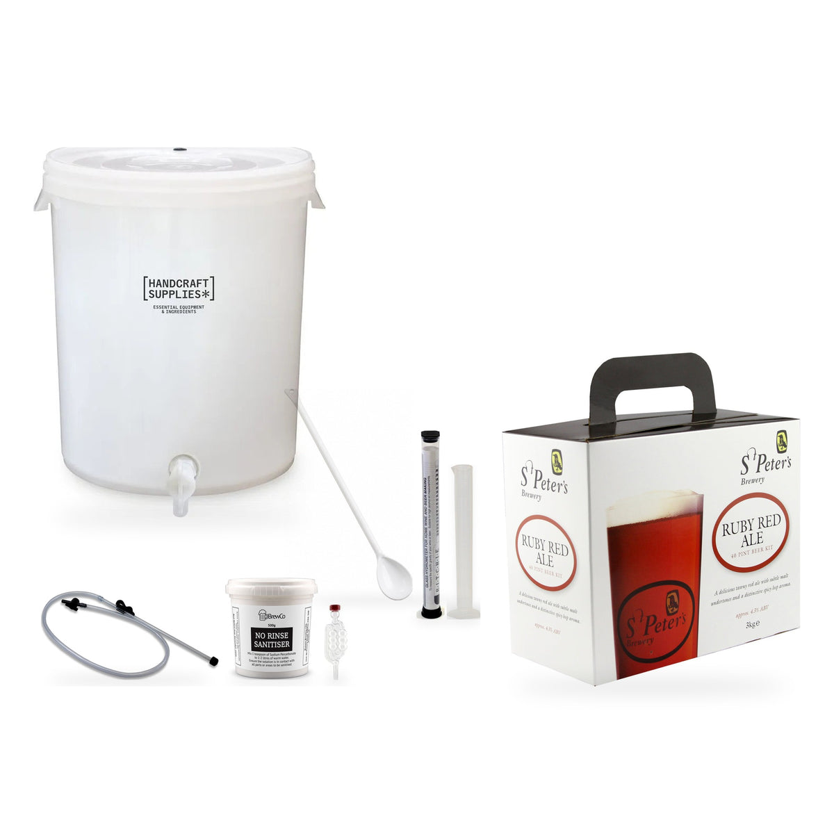 St Peters Beer Making Starter Kit with Ruby Red Ale (40 pints) - kit, fermenter and equipment