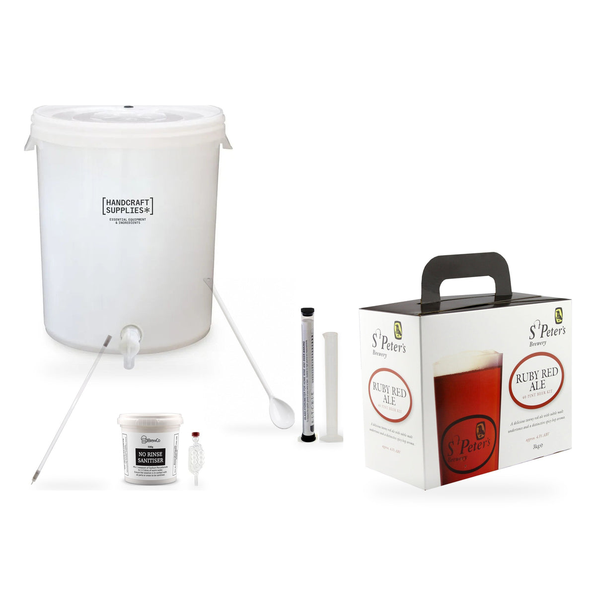 St Peters Beer Making Starter Kit with Ruby Red Ale (40 pints) - kit, fermenter and equipment