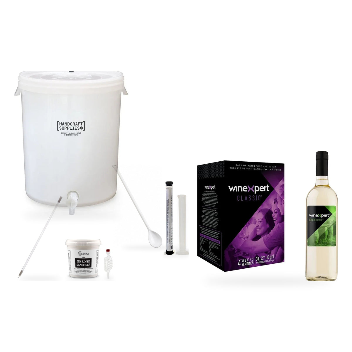 Winexpert Classic Wine Making Starter Kit with California Chardonnay - kit, fermenter and equipment