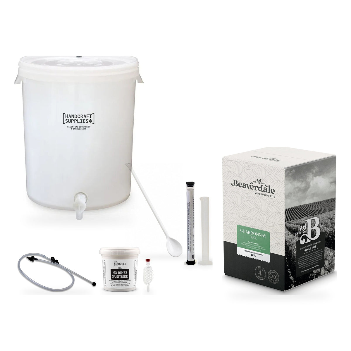 Beaverdale 30 Bottle Wine Making Starter Kit with Chardonnay - kit, fermenter and equipment