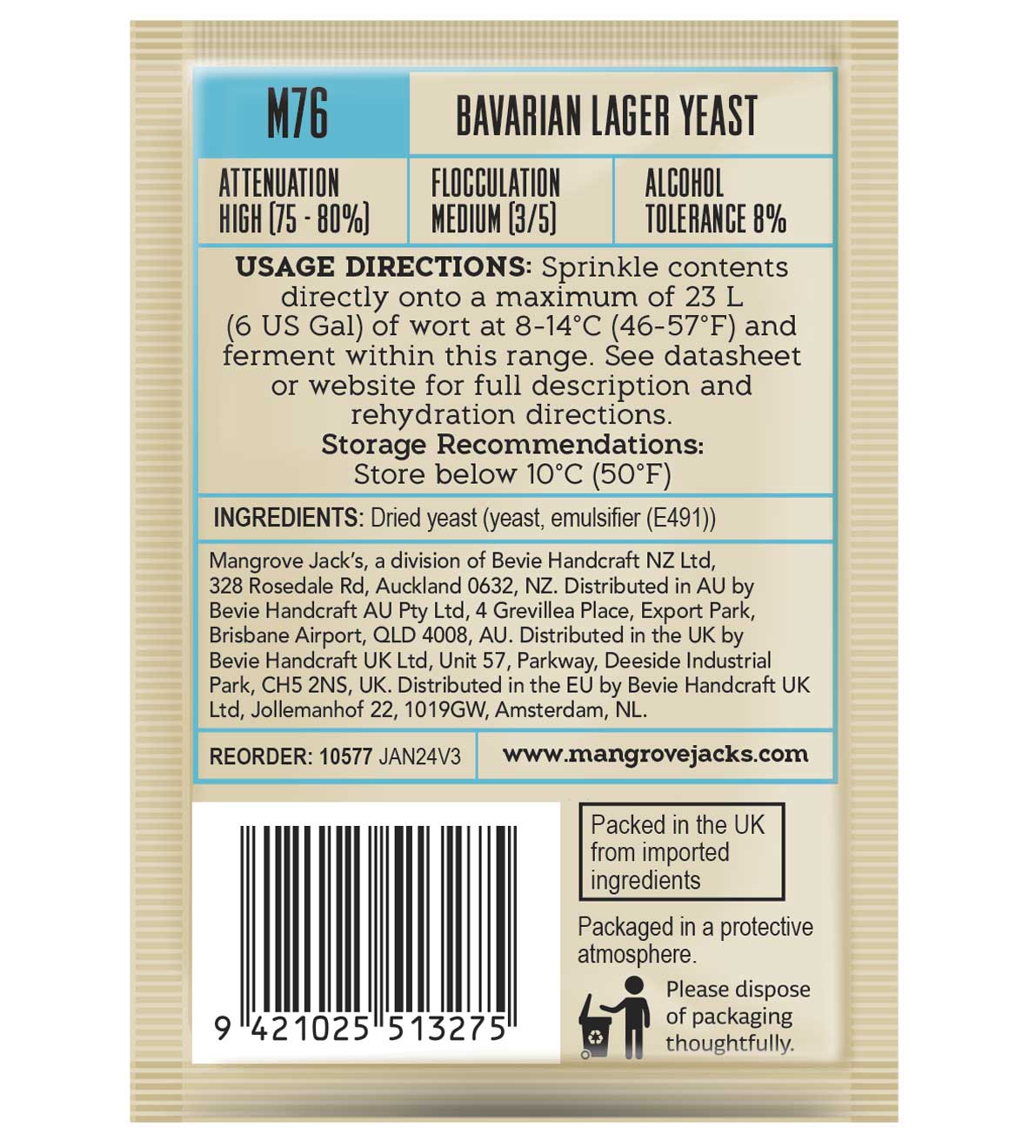 Mangrove Jacks Craft Series Bavarian Lager Yeast M76 – supplier photo