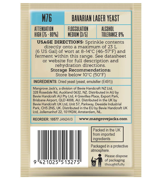 Mangrove Jacks Craft Series Bavarian Lager Yeast M76 – supplier photo