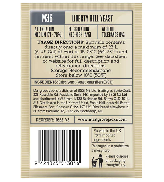 Mangrove Jacks Craft Series Liberty Bell Ale Yeast M36 – supplier photo