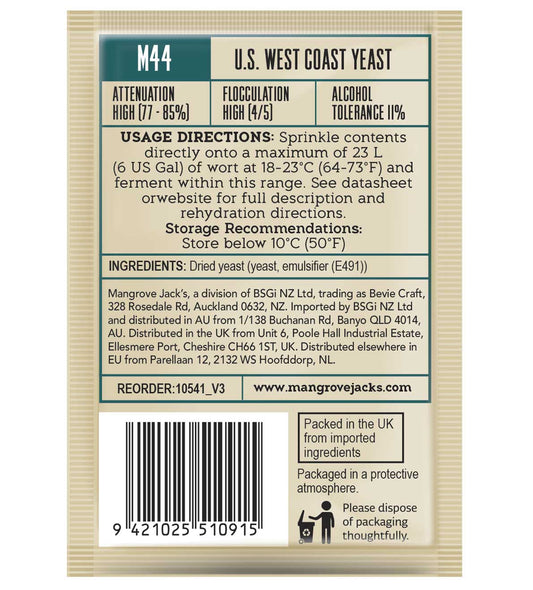Mangrove Jacks Craft Series US West Coast Yeast M44 – supplier photo
