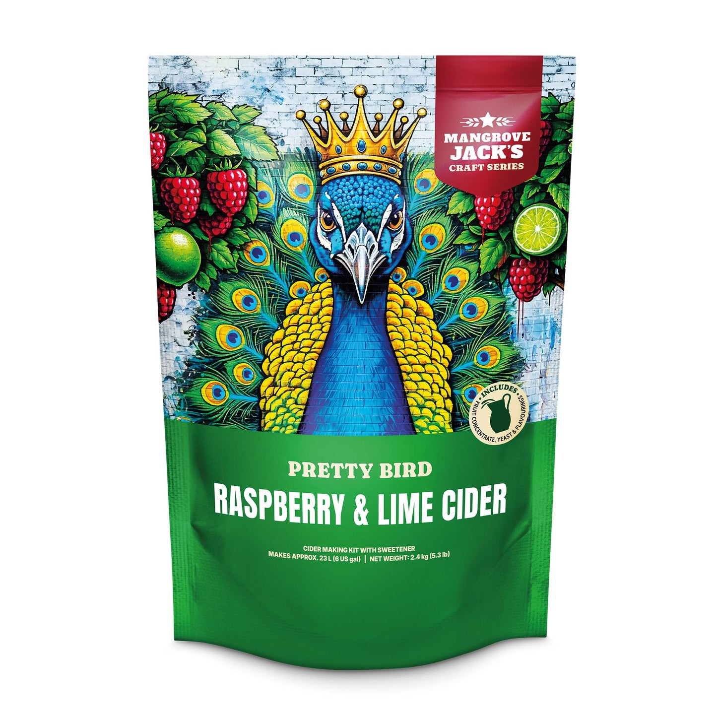 Mangrove Jack's Craft Series Raspberry & Lime Cider 2.4kg home brew cider kit pouch