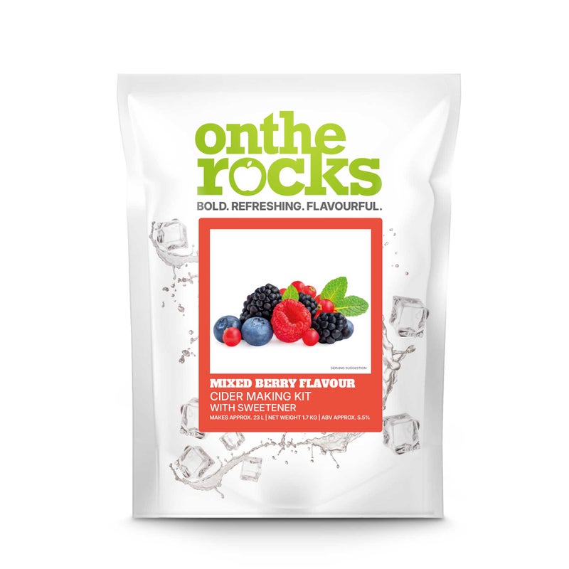 On The Rocks Mixed Berry flavour cider making kit — makes approx 23L, 5.5% ABV