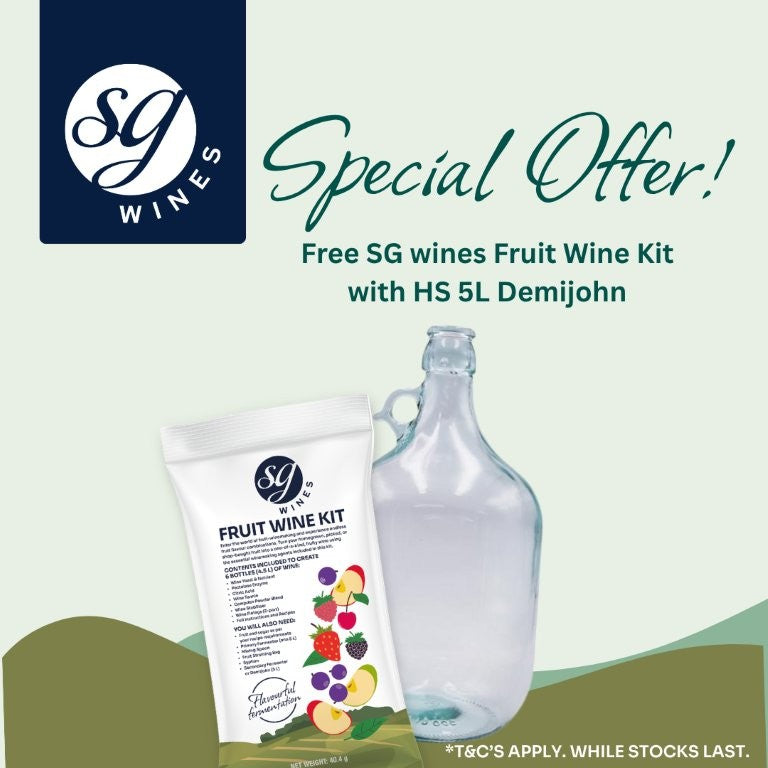 SG Wines Fruit Wine Kit & 5L Glass Demijohn Bundle - Includes Bung and Airlock