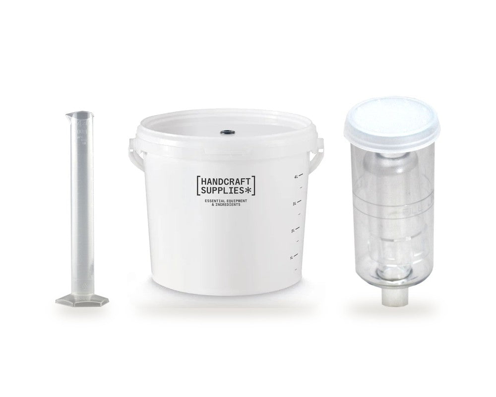 Brewing equipment: trial jar, Young's fermenter and airlock