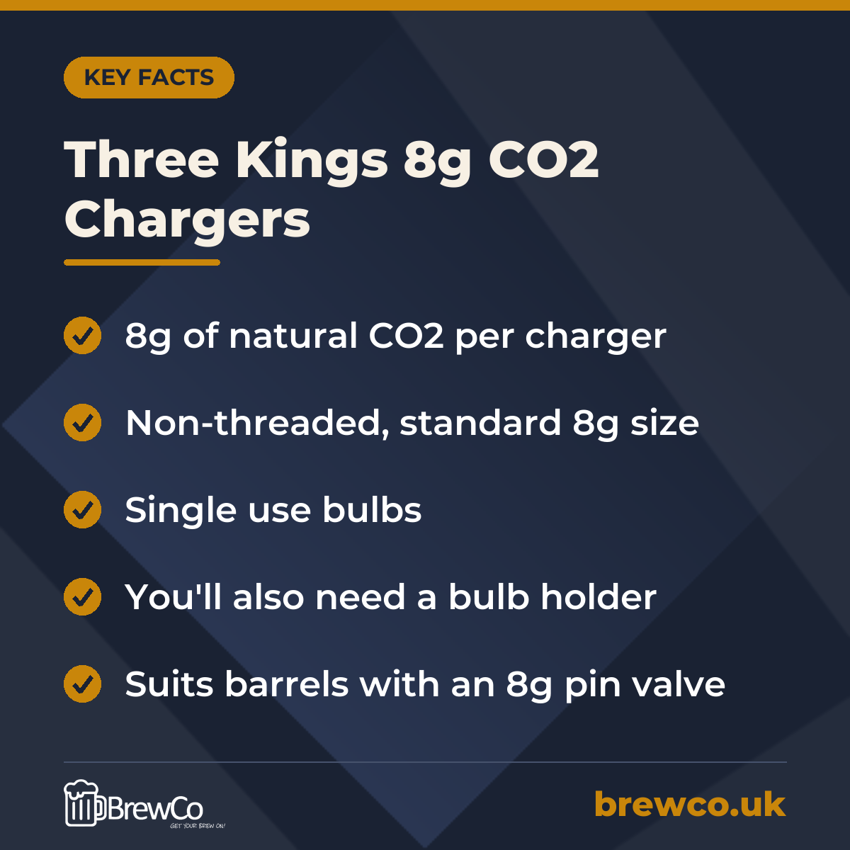 Three Kings 8g CO2 Chargers – key facts