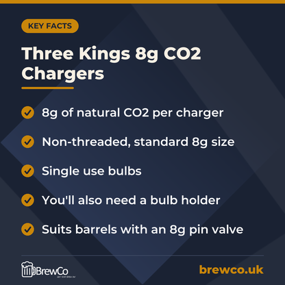 Three Kings 8g CO2 Chargers – key facts