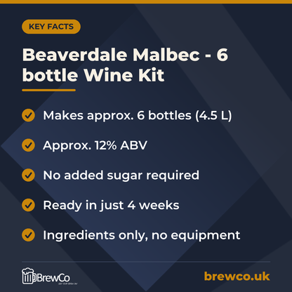Beaverdale Malbec - 6 bottle Wine Kit – key facts