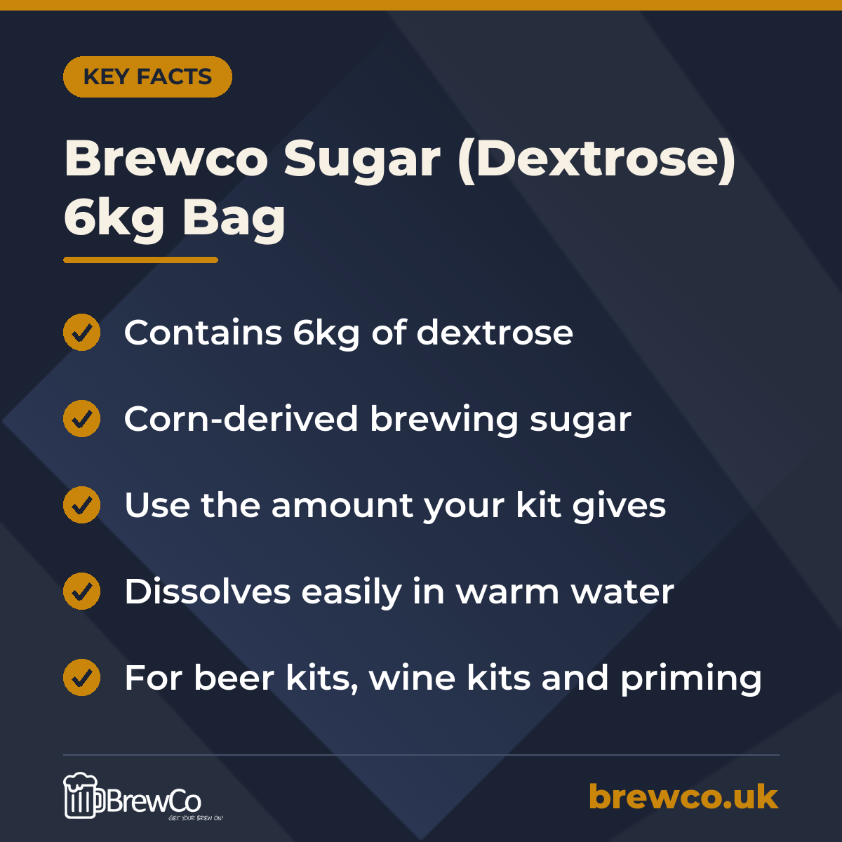 Brewco Sugar (Dextrose) 6kg Bag – key facts