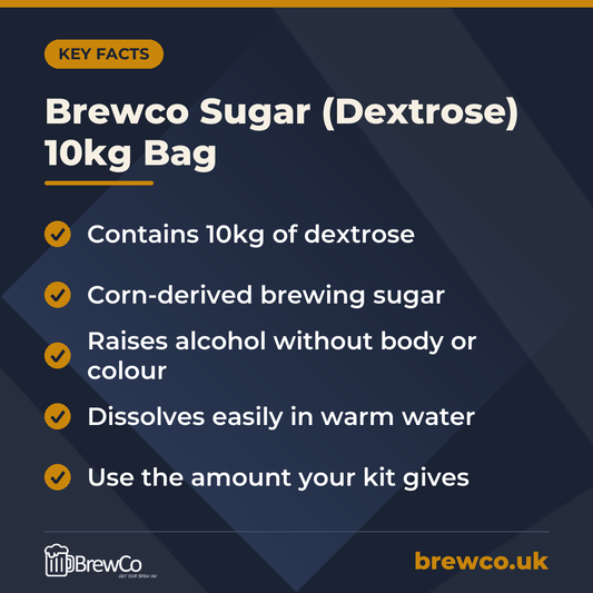 Brewco Sugar (Dextrose) 10kg Bag – key facts