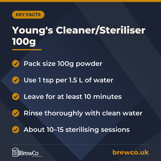 Young's Cleaner/Steriliser 100g – key facts