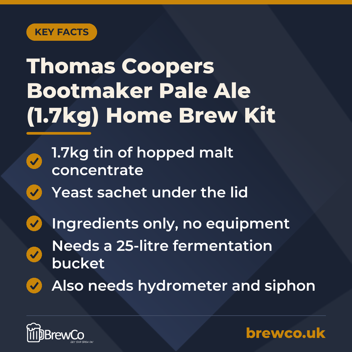 Thomas Coopers Bootmaker Pale Ale (1.7kg) Home Brew Kit – key facts