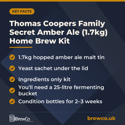 Thomas Coopers Family Secret Amber Ale (1.7kg) Home Brew Kit – key facts