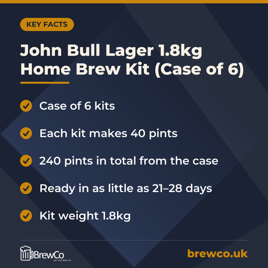 John Bull Lager 1.8kg Home Brew Kit (Case of 6) – key facts