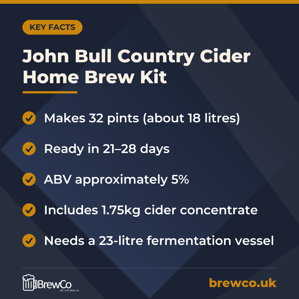 John Bull Country Cider Home Brew Kit – key facts