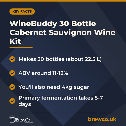 WineBuddy 30 Bottle Cabernet Sauvignon Wine Kit – key facts
