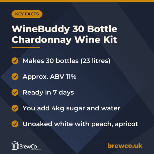 WineBuddy 30 Bottle Chardonnay Wine Kit – key facts