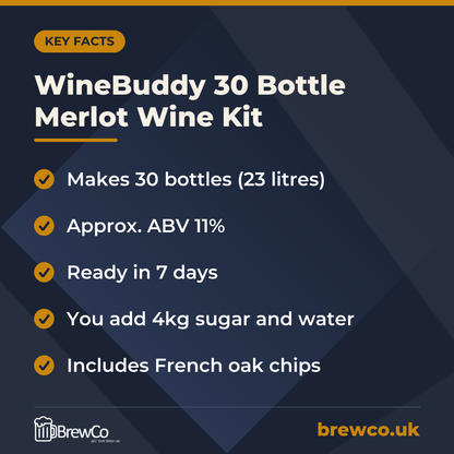 WineBuddy 30 Bottle Merlot Wine Kit – key facts